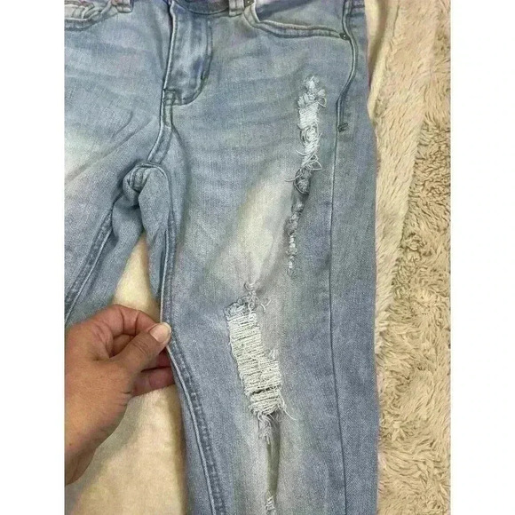 Juniors Indigo rein Size 0 Light Distressed Skinny Ankle Jeans Stretch Fit High - Picture 4 of 7